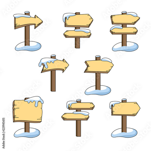 Set of wooden signs in the snow