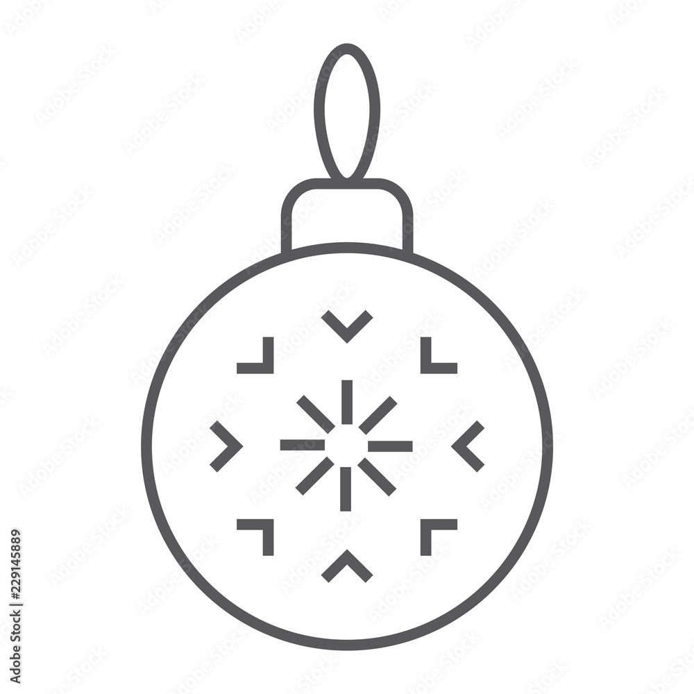 Christmas tree ball thin line icon, xmas and decoration, bauble sign, vector graphics, a linear pattern Christmas tree ball thin line icon, xmas and decoration, bauble sign, vector graphics, a linear pattern