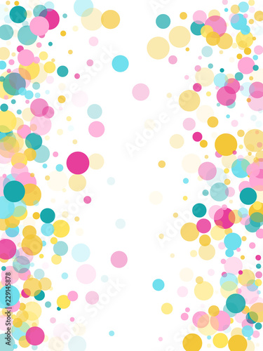 Memphis round confetti festive background in cyan blue, pink and yellow. Childish pattern vector.