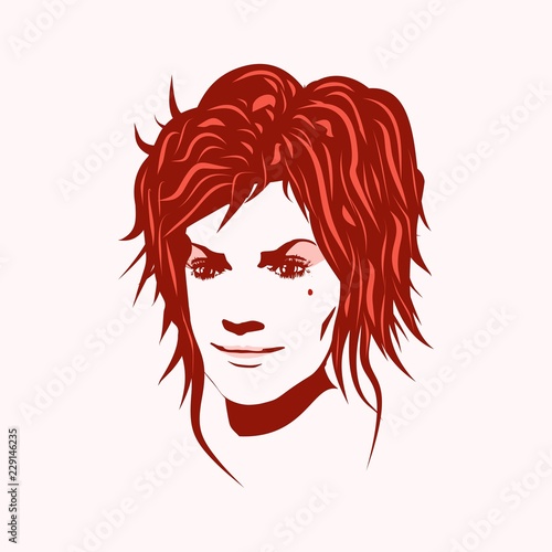 Face front view. Elegant silhouette of a female head. Portrait of a happy smiled woman