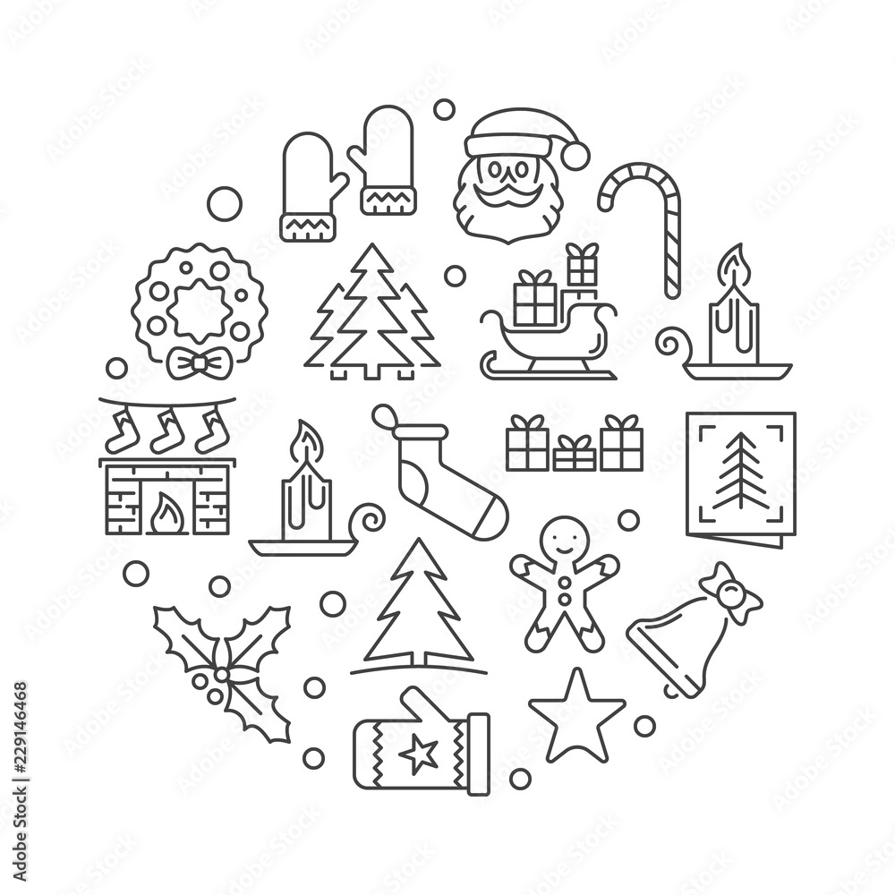 Xmas party round vector minimal linear illustration Xmas party round vector minimal linear illustration