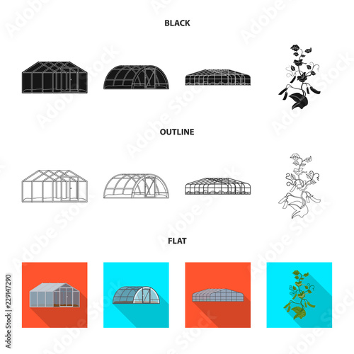 Vector illustration of greenhouse and plant symbol. Set of greenhouse and garden vector icon for stock.