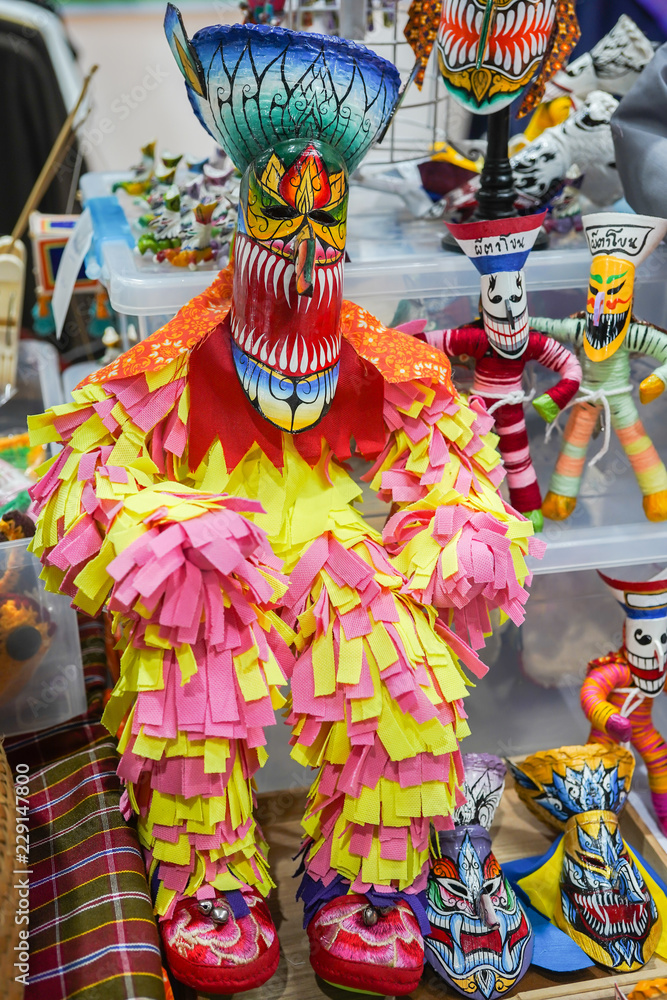Fototapeta premium Thai ghost puppets with colorful mask called Phi Ta Khon