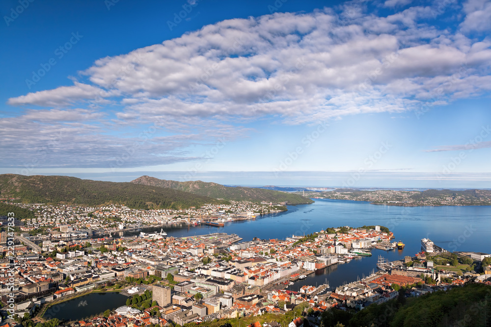 Beautiful panorama of Bergen from Floyen in Norway