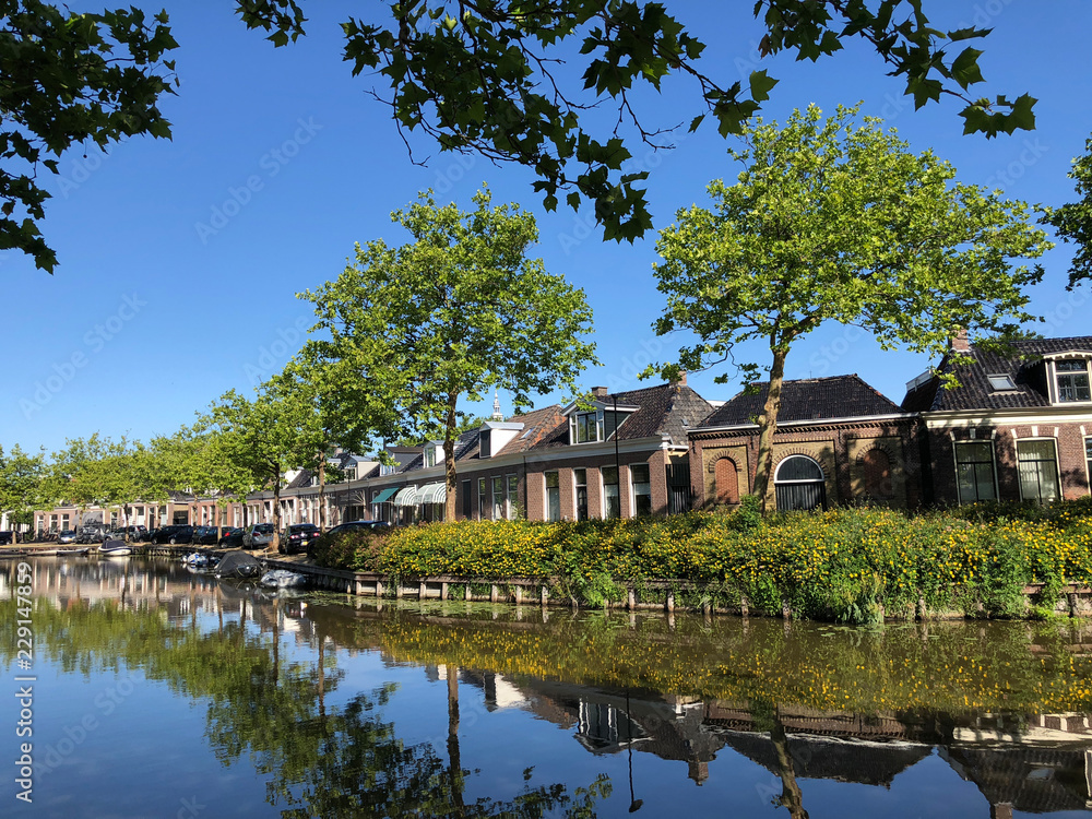 Houses next to the city canal of Bolsward