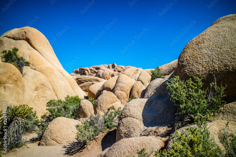 Balancing desert rocks in Joshua National Park, California