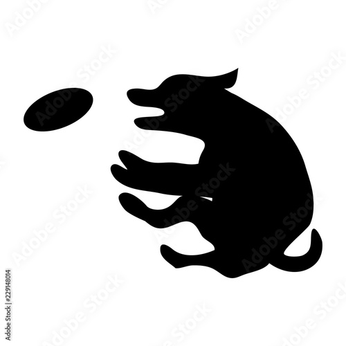 Jumping dog, black silhouette, isolated on white background.