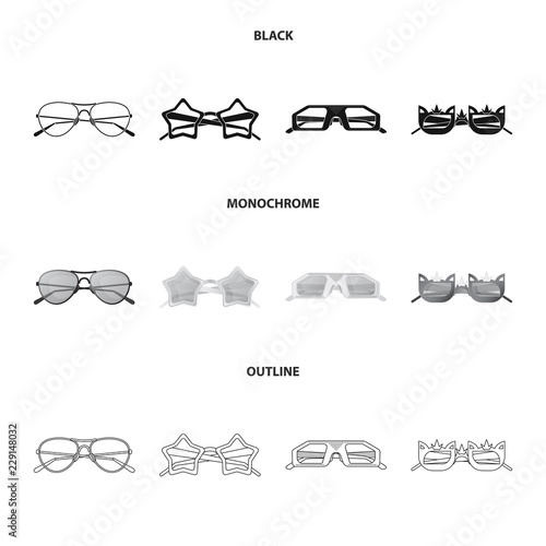 Fototapeta Naklejka Na Ścianę i Meble -  Vector design of glasses and sunglasses logo. Set of glasses and accessory vector icon for stock.