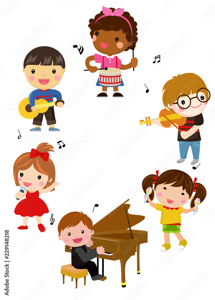 Kids and banners,Illustration of Kids Playing Different Musical Instruments Kids and banners,Illustration of Kids Playing Different Musical Instruments