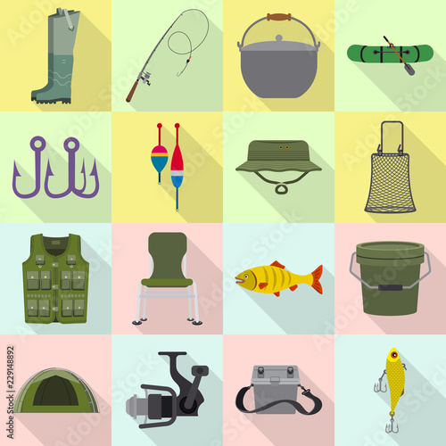 Vector design of fish and fishing sign. Set of fish and equipment stock vector illustration.