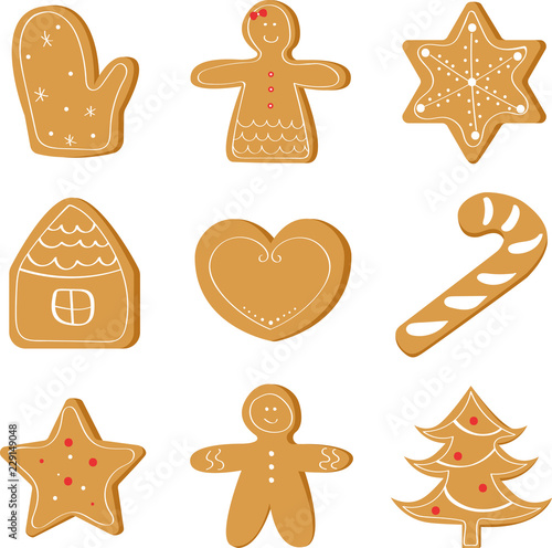 Christmas set of ginger bread, holiday cookie.