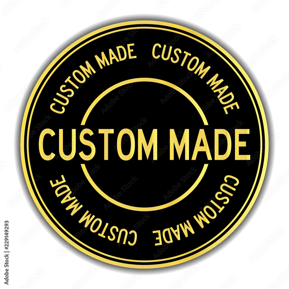 Black and gold color sticker in word custom made on white background