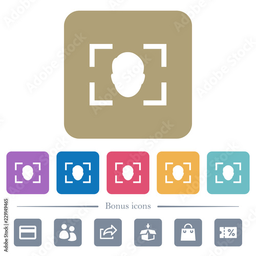 Camera selfie mode flat icons on color rounded square backgrounds
