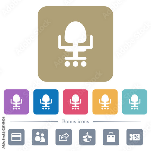 Office chair flat icons on color rounded square backgrounds