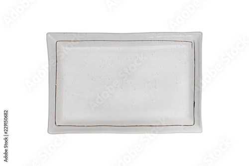 Top view-Empty grey ceramic square dish plate isolated on white background