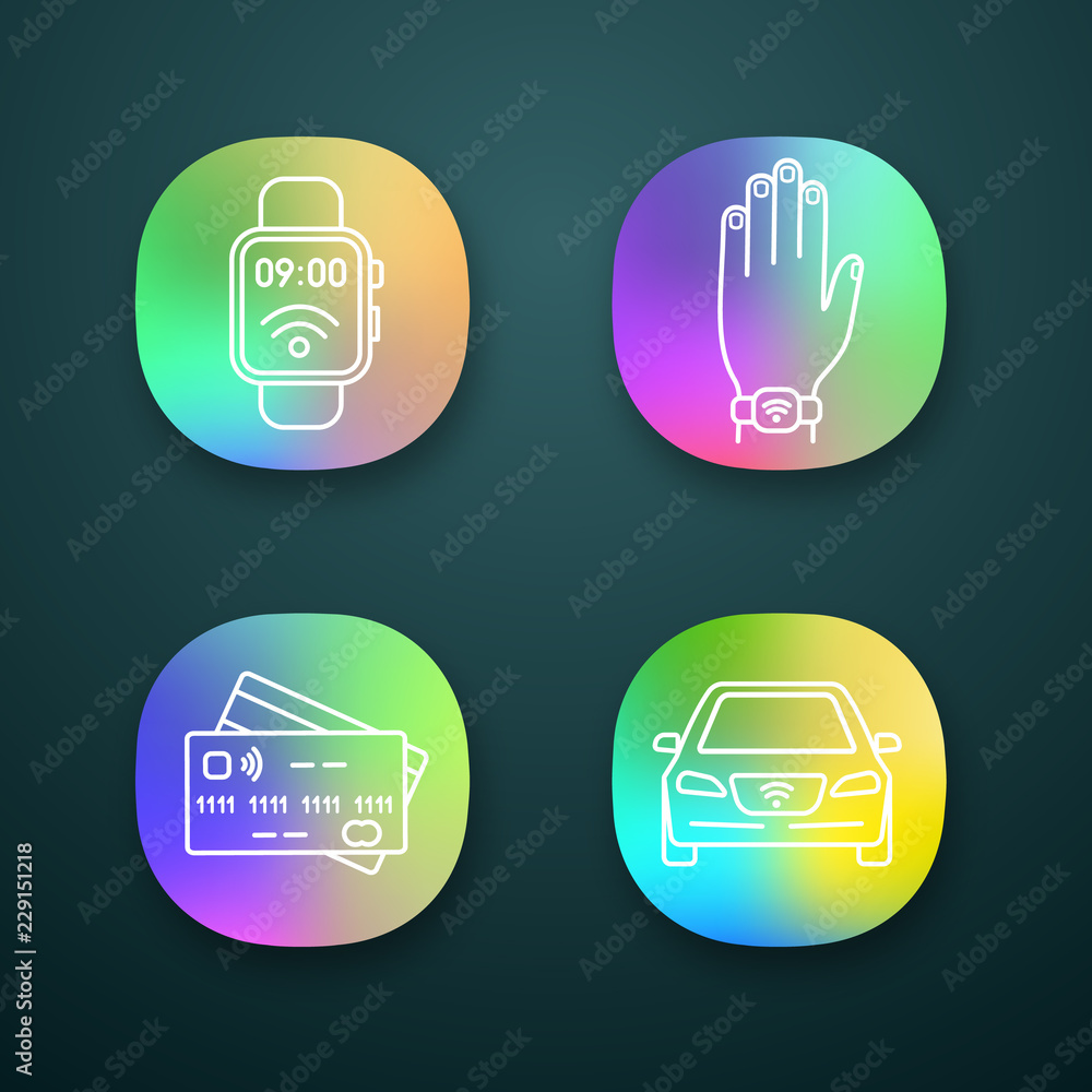 NFC technology app icons set
