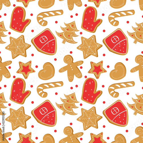 Christmas seamless pattern with ginger bread.Holiday cookies.