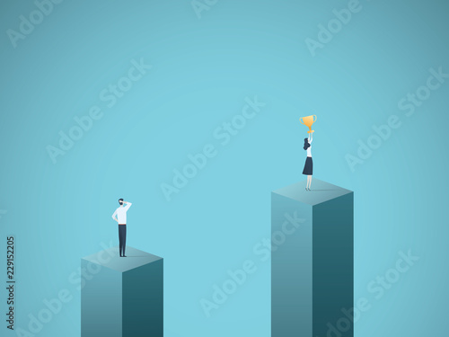 Business winner and success vector concept with businesswoman celebrating success with a cup. Symbol of victory, growth, leadership.