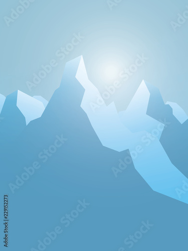 Winter snowy mountains abstract vector landscape. High peaks with snow summits. Symbol of wilderness, extreme sports, adventure and active lifestyle.