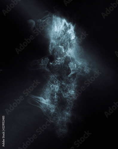 Fotografia, Obraz Terrible ghost on dark smoke