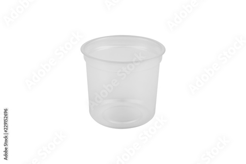 small white transparent plastic glass for drinks, on a white background, isolate