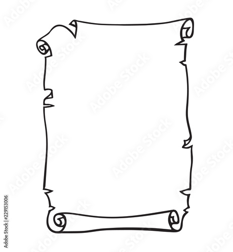 Parchment, old paper scroll. Place for text. Black and white hand drawn vector.