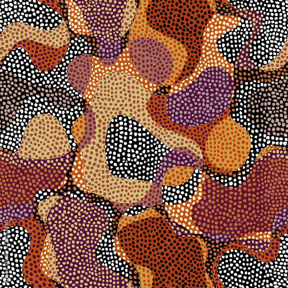 Abstract random grunge pattern of curved shapes. Brown tribal background. Vector image. Seamless pattern. - obrazy, fototapety, plakaty 