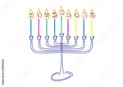 Vector Hanukkah Illustration,Hand drawn menora and candles on white background