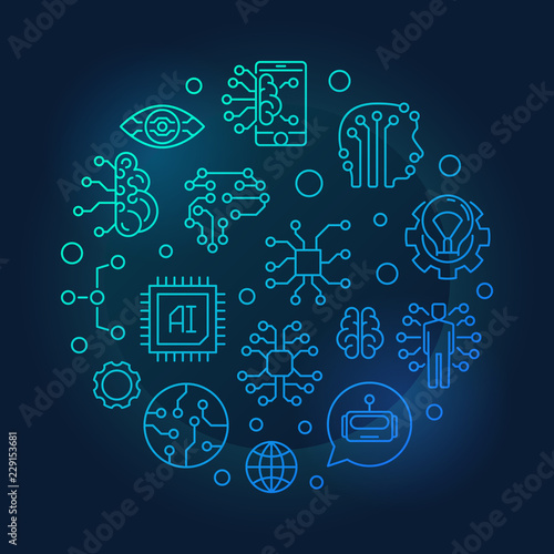 AI round outline blue illustration on dark background