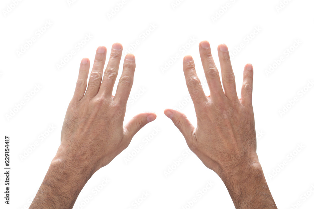 open caucasian man's hand isolated on white background with copy space open caucasian man's hand isolated on white background with copy space
