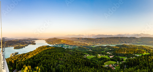 Panorama Lake and mountains at Worthersee Karnten Austria tourist spot