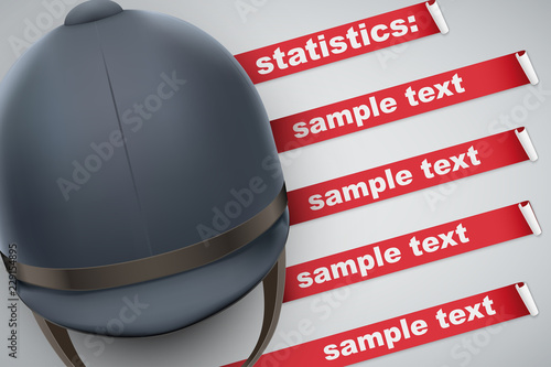 Background of Hippodrome Horseride sports. Infographic of list and schedule of horseman jockey and statistics. Horserider helmet on spase for text. Vector Illustration.