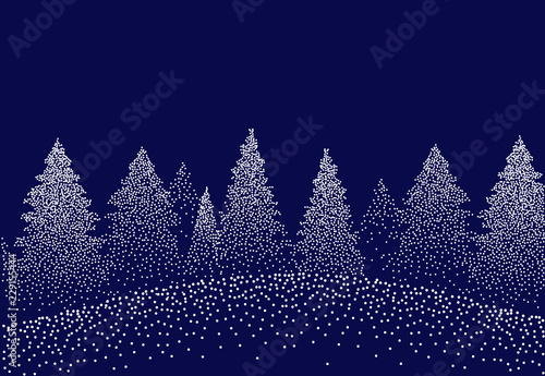Winter background landscape with fir trees and pines in snow