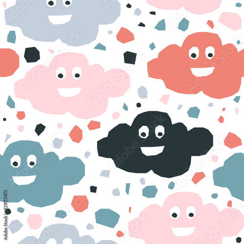 Abstract handmade seamless pattern. Childish craft wallpaper for birthday card, baby nappy, school party advertising, shop sale poster, holiday wrapping paper, textile, bag print, t shirt etc.