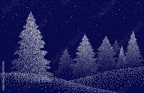 Winter background landscape with fir trees and pines in snow