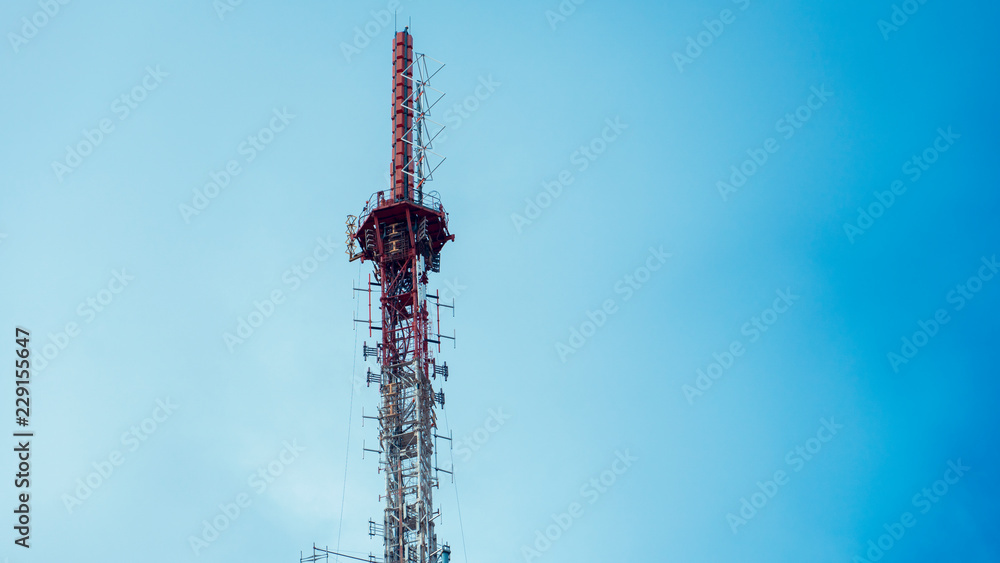 TV tower on the background of clear blue sky.