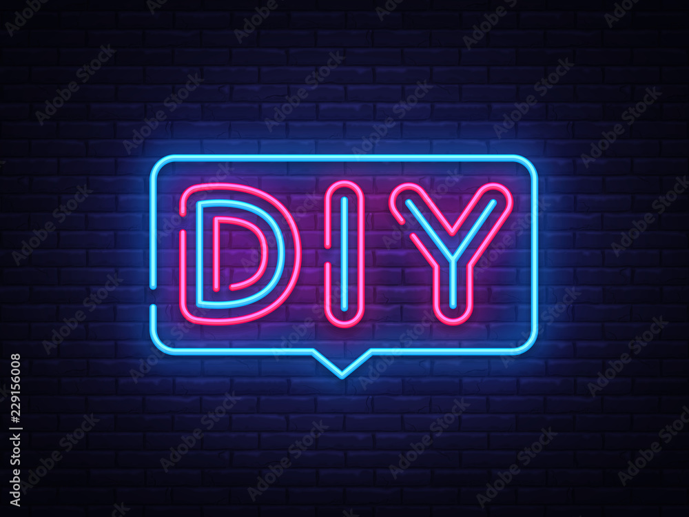 DIY letters Neon Text Vector. Do It Yourself neon sign, design template