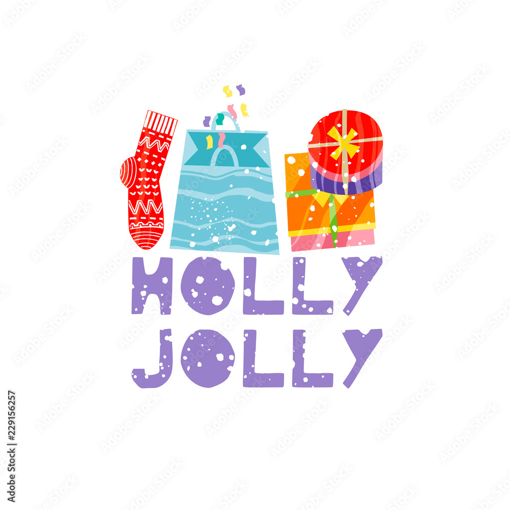 Christmas and New Year elements with lettering. Vector flat design with texture Christmas and New Year elements with lettering. Vector flat design with texture
