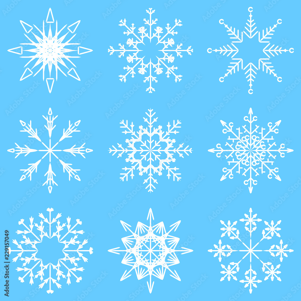 Vector collection of artistic icy abstract crystal snow flakes isolated on background as winter december decoration group or collection. Ice or frost beautiful star ornament silhouette or season art Vector collection of artistic icy abstract crystal snow flakes isolated on background as winter december decoration group or collection. Ice or frost beautiful star ornament silhouette or season art