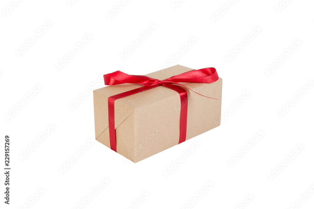 Gift box with red ribbon isolated on white background. holiday concept you you design. perspective view Gift box with red ribbon isolated on white background. holiday concept you you design. perspective view