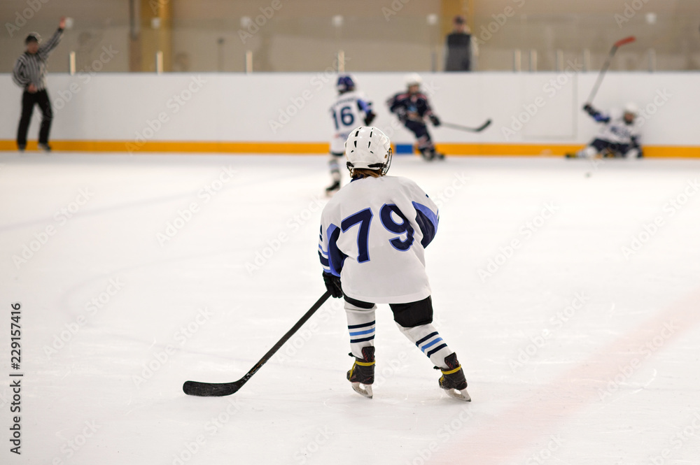 Obraz premium Sport for Kids. Young ice hockey players. Play in hockey.