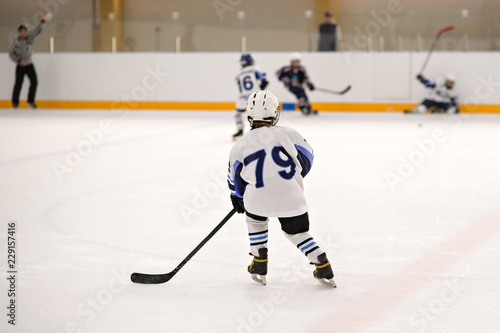 Sport for Kids. Young ice hockey players. Play in hockey.