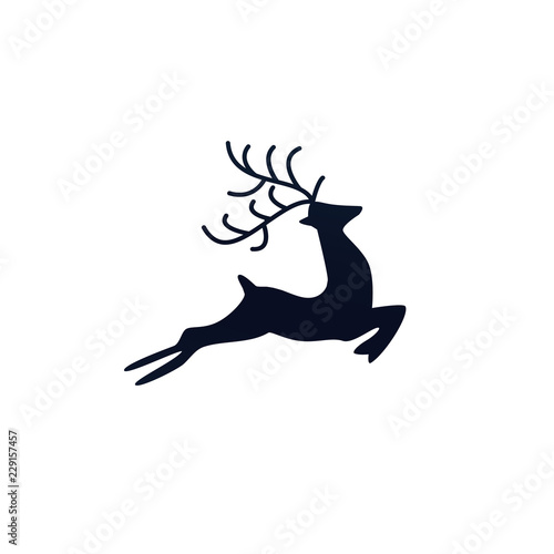 elk black silhouette on white background vector isolated christmas card