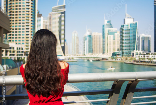 Girl enjoying a Dubai marina view © creativefamily