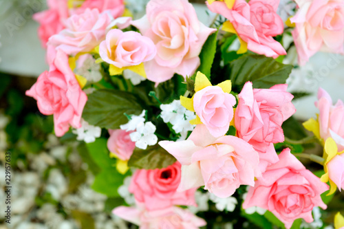 Close up of artificial rose flower bouquet. Silk flowers © Koxae