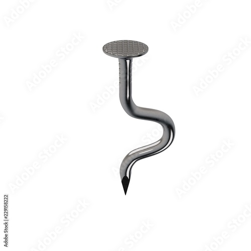 Steel nail. Bent form. Isol...