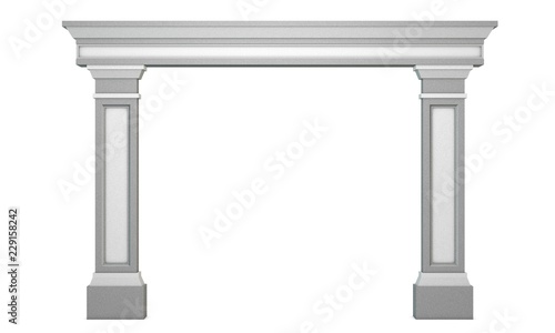 Arch from pilasters. Isolated on white background. 3D rendering illustration.