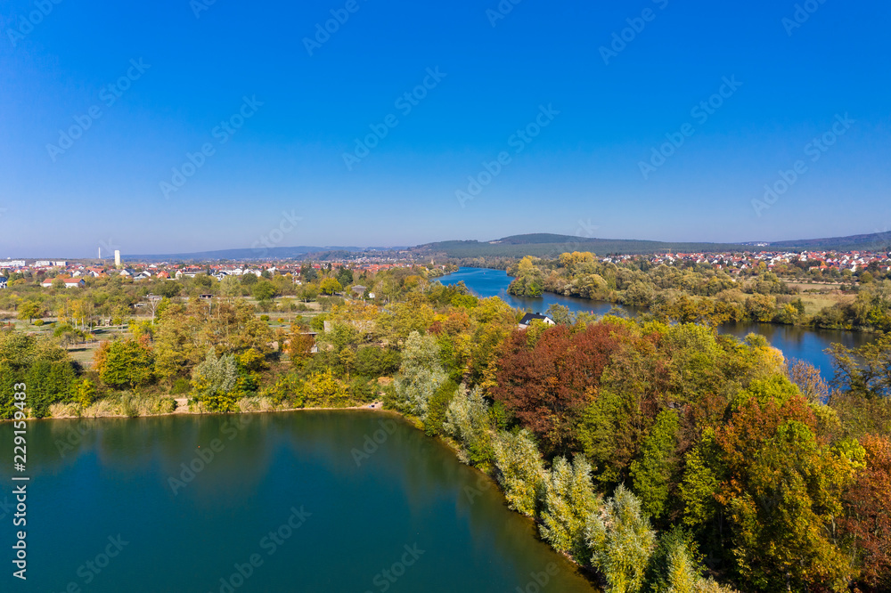 Luftaufnahme, Niedernberger Seenplatte, Niedernberg, Landkreis Miltenberg, Unterfranken, Bayern, Deutschland