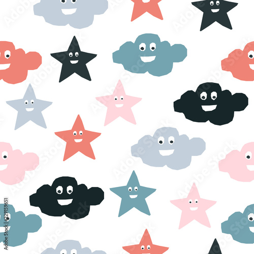 Abstract handmade seamless pattern. Childish craft wallpaper for birthday card, baby nappy, school party advertising, shop sale poster, holiday wrapping paper, textile, bag print, t shirt etc.