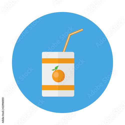 Pack with juice and straw in flat style isolated on blue background. Orange Juice vector illustration for web and mobile design. 